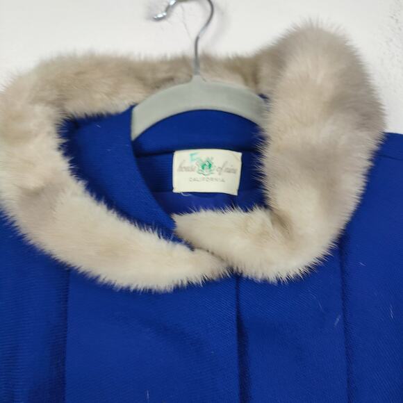 Vintage Hockanum Petit-Point Jacket Womens 6 Royal Blue Mink Collar Jack Bloom - Picture 4 of 10